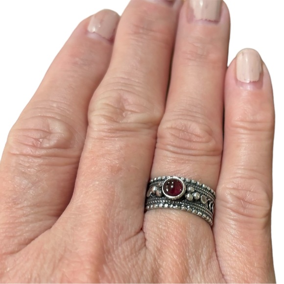 Sterling Silver Garnet Ethnic Gothic Tibetan Bali Style Ring Stamped Size 5 - Picture 5 of 5